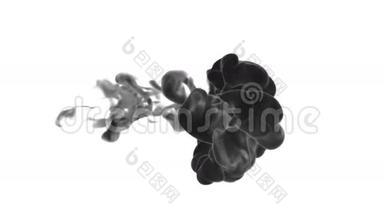 黑色墨水云在水下白色的背景或烟雾与阿尔法面具。 用于过渡、背景、覆盖和